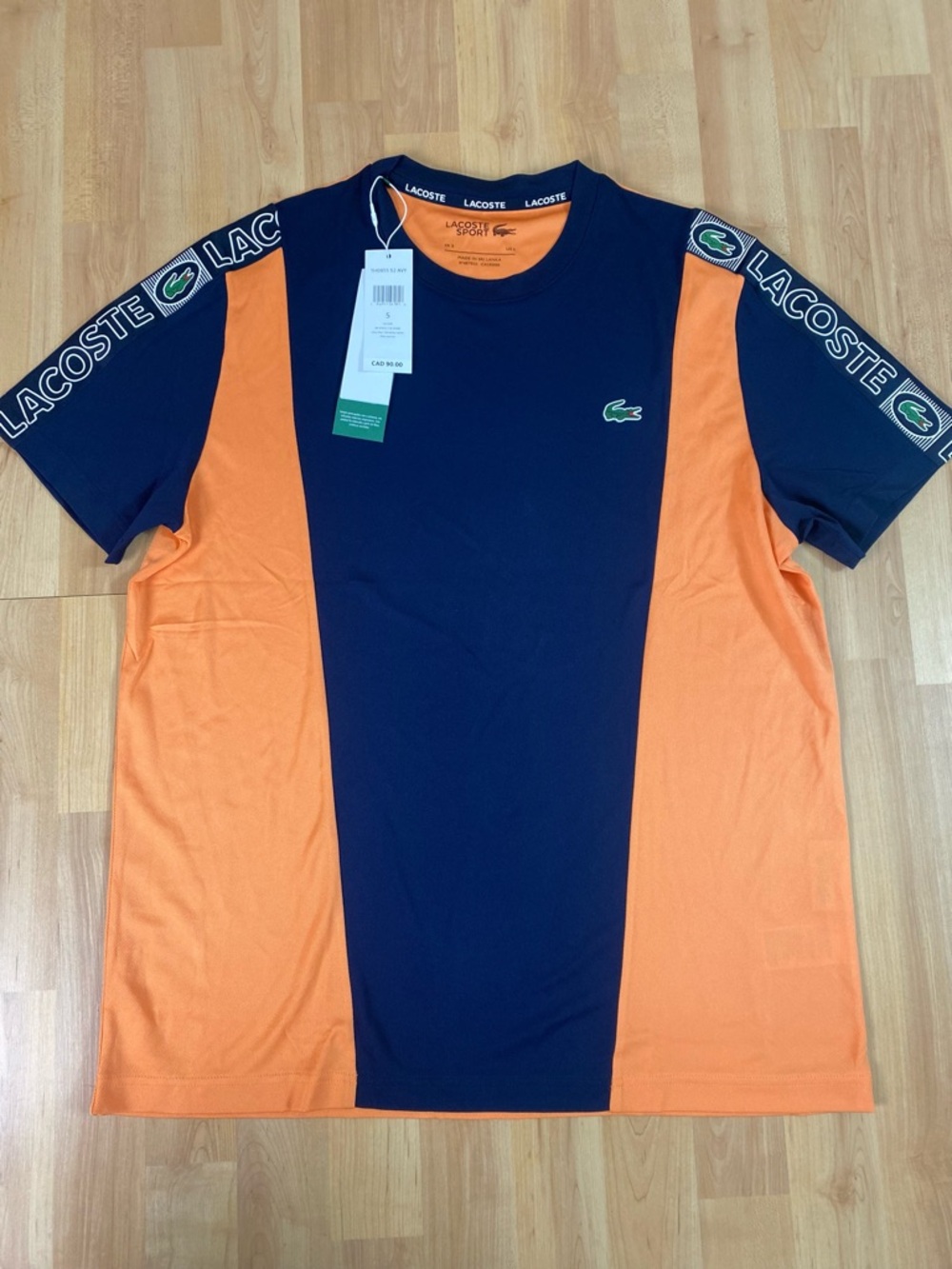 Lacoste Men's Navy and Orange Colorblock Short Sleeve Tee